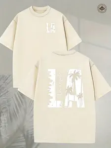 valentine shirts Men's Vintage Palm Tree Graphic T-Shirt - 230GSM Heavy Washed Cotton Short Sleeve Shirt, Double-Sided Retro California Beach Design for Streetwear, Outdoor & Travel, Loose Fit Casual Tee