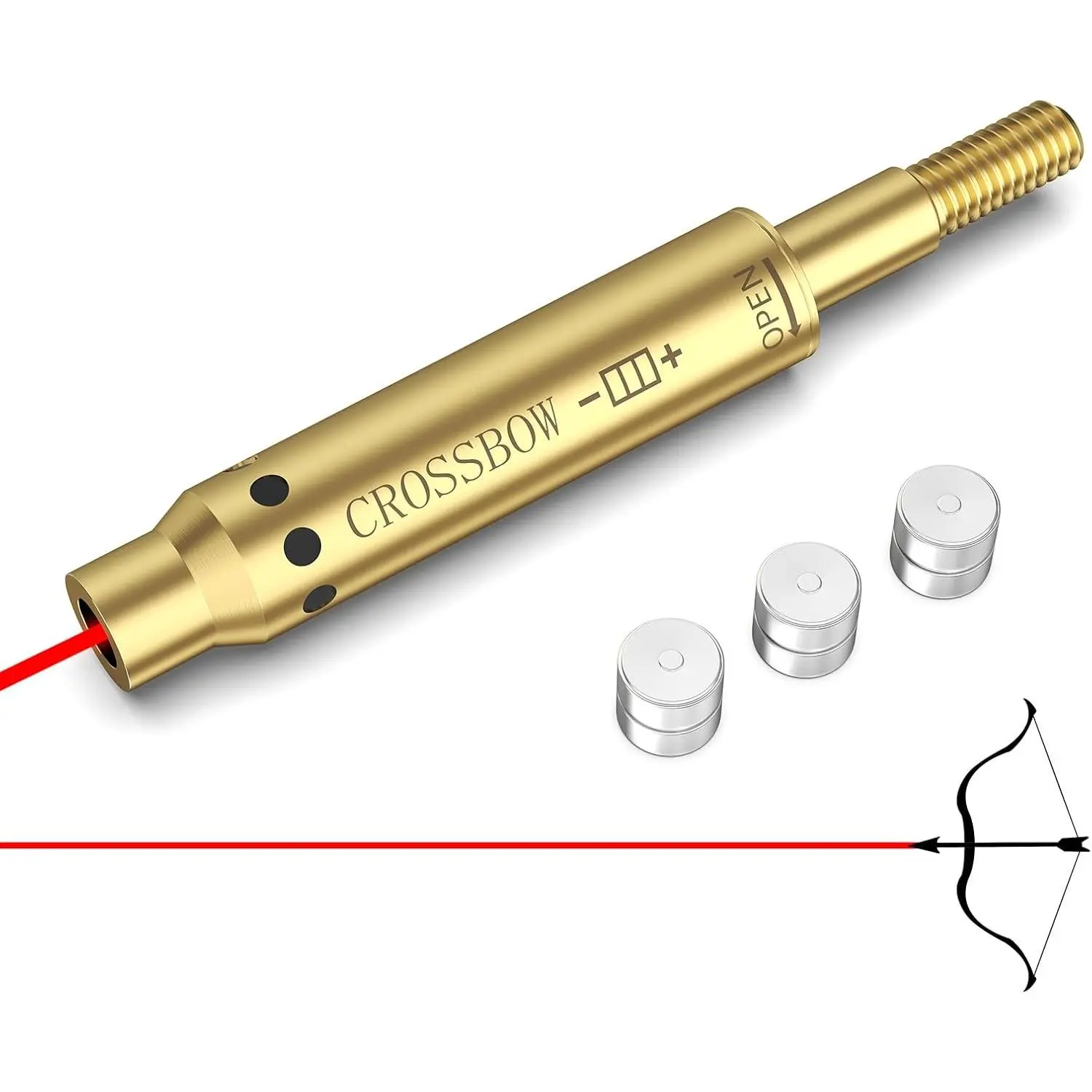 Crossbow Bore Sight with Red Laser and Red Dot Boresighter - Tactical Arrow Thread-On with Batteries