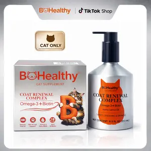 BoHealthy Cat‑Specific Skin & Coat Supplement | Helps Reduce Shedding & Hairballs | Omega‑3 + Biotin for Softer, Shinier Fur | Liquid Topper