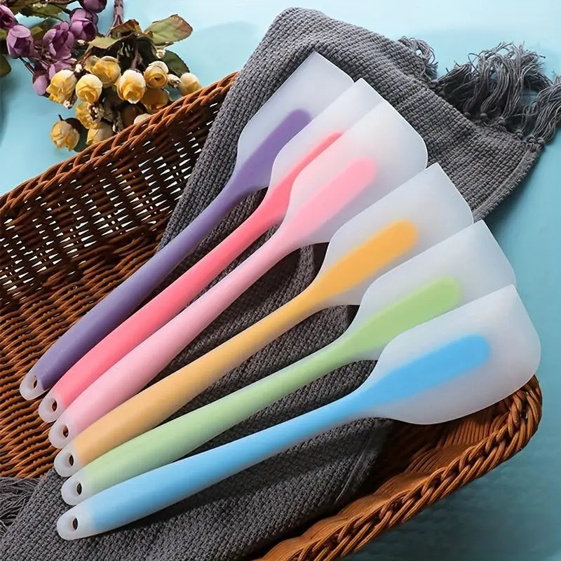 Random Color Durable Silicone Cream Spatula, 1 Count Long Handle Non-stick Baking Spatula, Kitchen Baking Utensils Supplies
