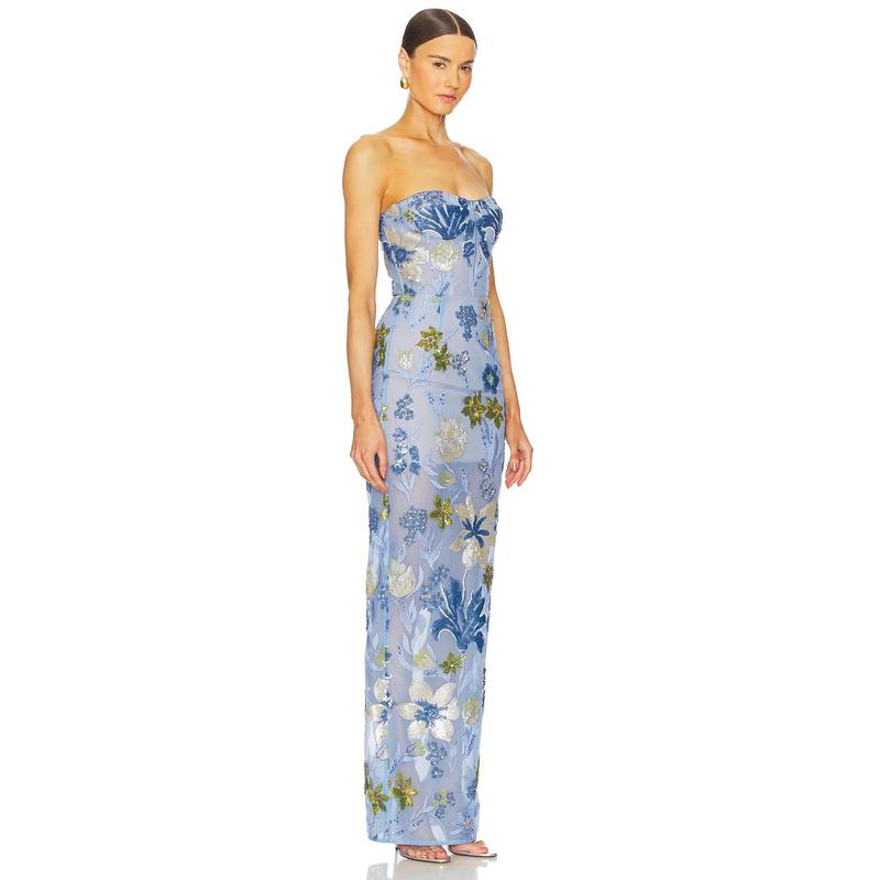 Bronx and Banco Dahlia Maxi Dress in Baby Blue Multi