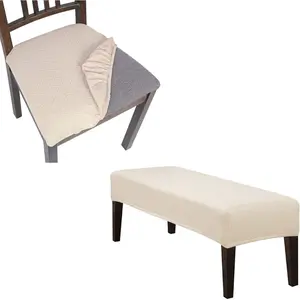 Chair Covers Bundle, Seat Covers for Dining Room Chairs Stretch Chair Seat Covers Set of 4, Dining Bench Cover Stretch Washable Upholstered Bench Slipcover