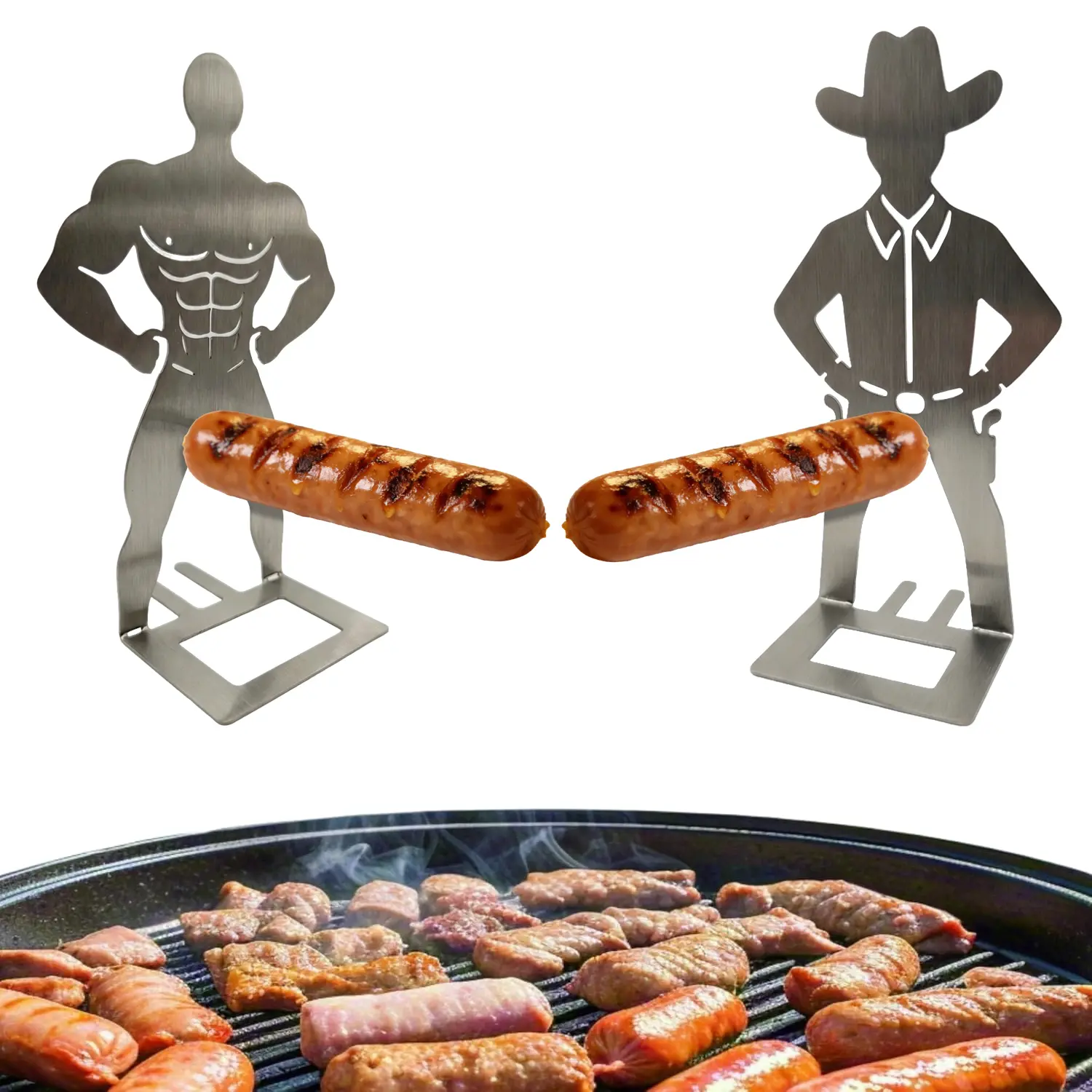 Hot Dog Roaster 2-Pack, Stainless Steel Stand with Humorous Shape, Rust Resistant & Portable Camping Accessories for Grilling & Campfires, Picnic Cooker, Portable Cookware, Two Piece Set, Father’s Day