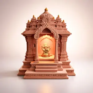 Traditional Indian Temple – Tabletop Mandir with Golden Kalashas