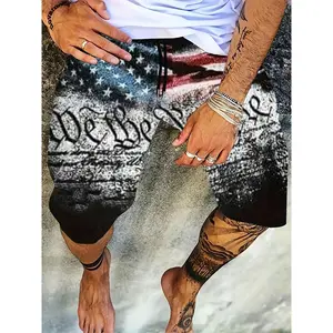 GGOR Men's Patriotic "We The People" Print Beach Shorts - Casual Drawstring Polyester Blend, Lightweight & Breathable for Summer Outdoor Activities, Casual Outdoor Shorts | Casual Drawstring Shorts | Lightweight Shorts