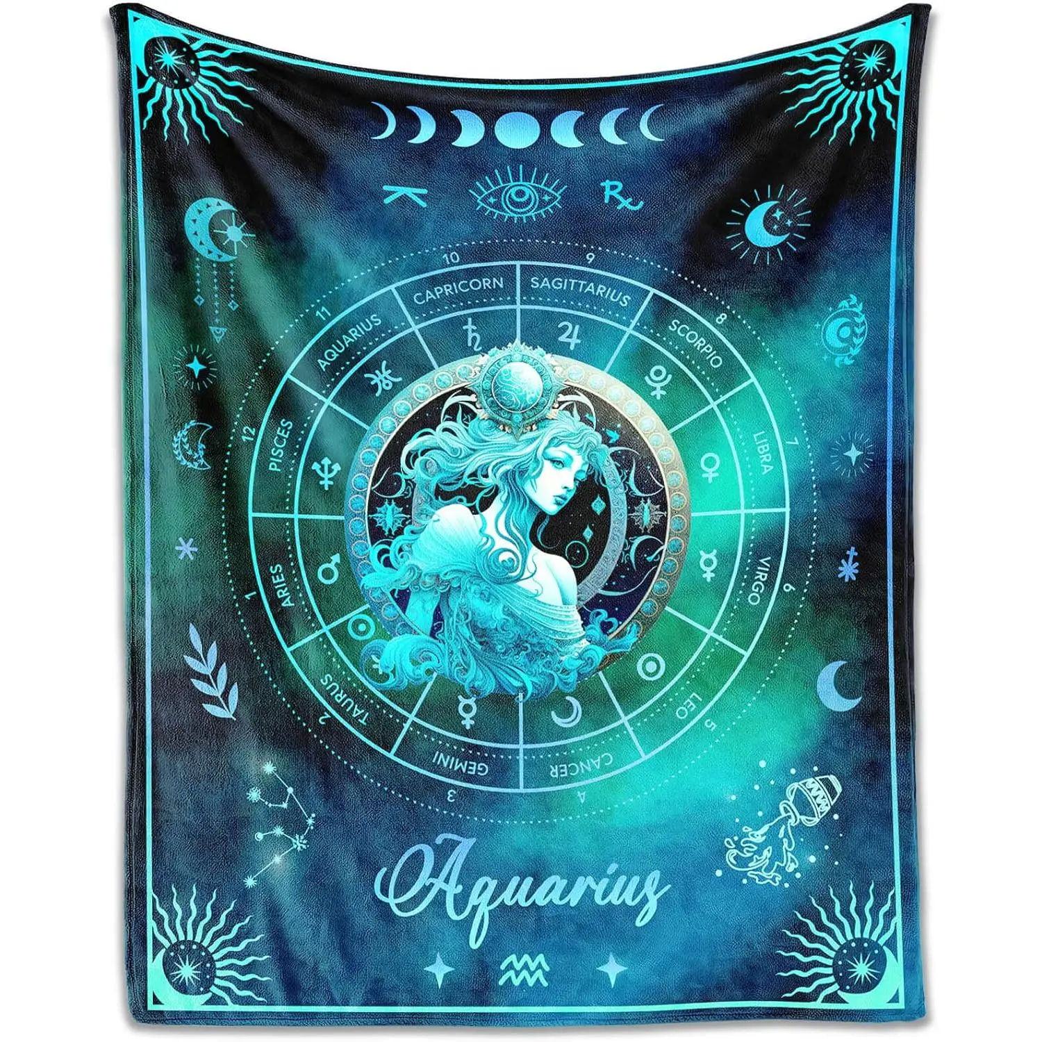 Aquarius Zodiac Print Flannel Throw Blanket - Warmth-Retentive Polyester, Contemporary Living Room Decor, Cozy Gift for Astrology & Tarot Lovers (Birthday/Anniversary Present for Men & Women)