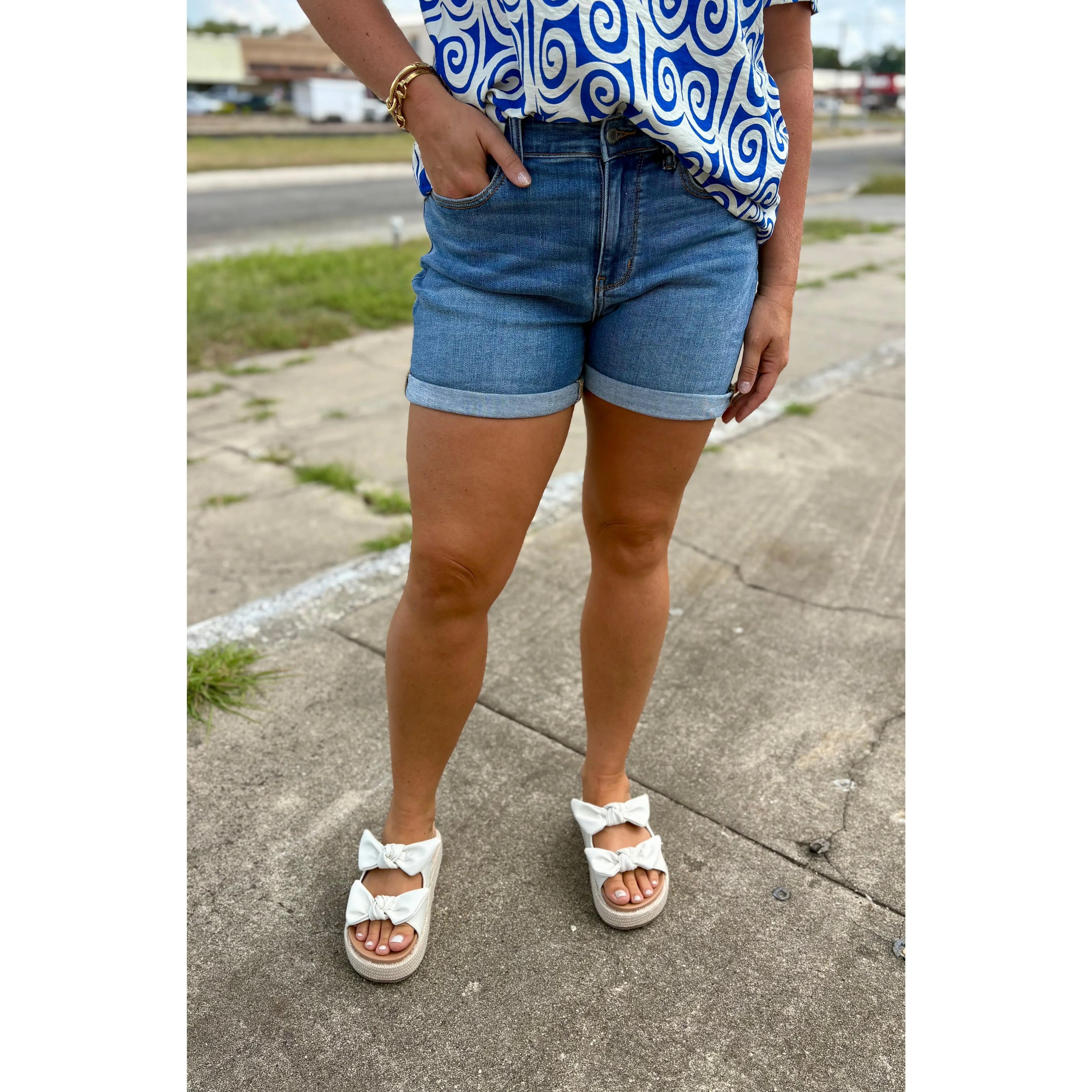 Cuffed Denim Shorts