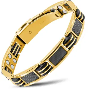 MagnetRX Carbon Fiber Magnetic Bracelet for Men (Gold)