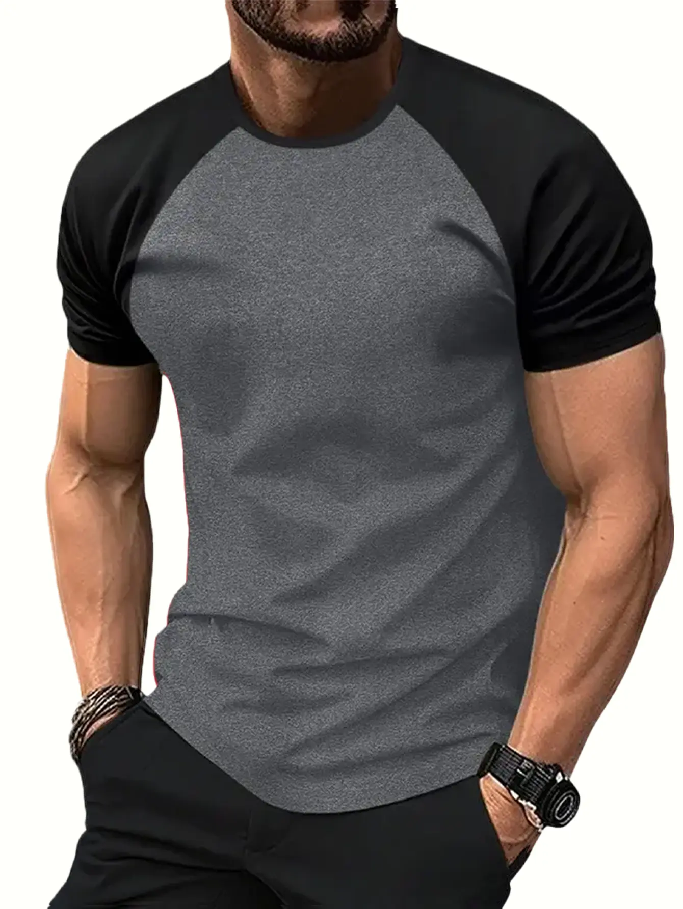 Men's Streetwear Graphic T-Shirt with Eagle Print, Slim-Fit Raglan Short-Sleeve Tee for Summer Travel and Outdoor Sports, Shortsleeve, Menswear