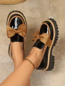 Women's Loafers Bow Design Slip-On Shoes, Fashionable Comfortable Casual and Formal Wear, Versatile PU Leather Flats for Spring & Fall