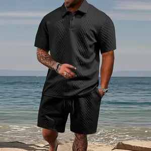 Menswear,Men’s solid polo shirt and drawstring-waist shorts set — a cozy, breathable two-piece outfit for everyday outdoor wear. Men’s summer clothing featuring a casual collared top and athletic pocket shorts; a complete men’s outfit—a must-have.