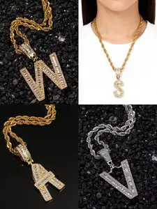 Personalized Initial Necklace T-Bar Setting Cubic Zirconia Letter Pendant Minimalist Dainty Jewelry Gift for Women TikTok Viral
