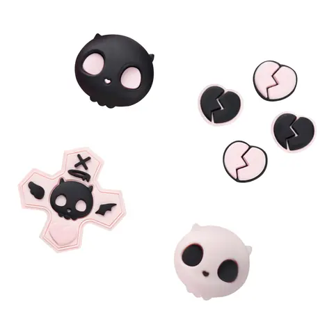 GeekShare 1 Set Soft Touch Silicone D-Pad & Joystick Button Caps - 1 D-Pad Cap, Cute ABXY Covers, 4 Buttons for Switch Lite, Personalized Decoration Accessories for Nintendo Switch/OLED/Joy-Con - Sweetheart Skull