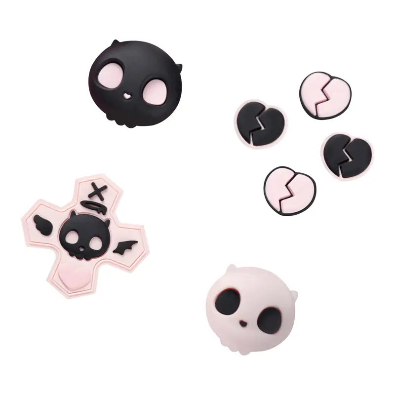 GeekShare 1 Set Soft Touch Silicone D-Pad & Joystick Button Caps - 1 D-Pad Cap, Cute ABXY Covers, 4 Buttons for Switch Lite, Personalized Decoration Accessories for Nintendo Switch/OLED/Joy-Con - Sweetheart Skull