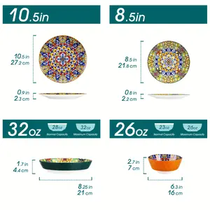 16/24 Pieces Bohemian Stoneware Tableware Suit Complete Tableware with Vibrant Cereal Bowls for a Relaxed Style Vancasso