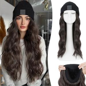 11/18 Inch Knited Hat Wig Beanie Hat with Long Wave Curly Hair Synthetic Wig with Knitted Autumn & Winter Hat Easy Wear Cap with Hair for Women #FallFreshness Wavy Wiglet