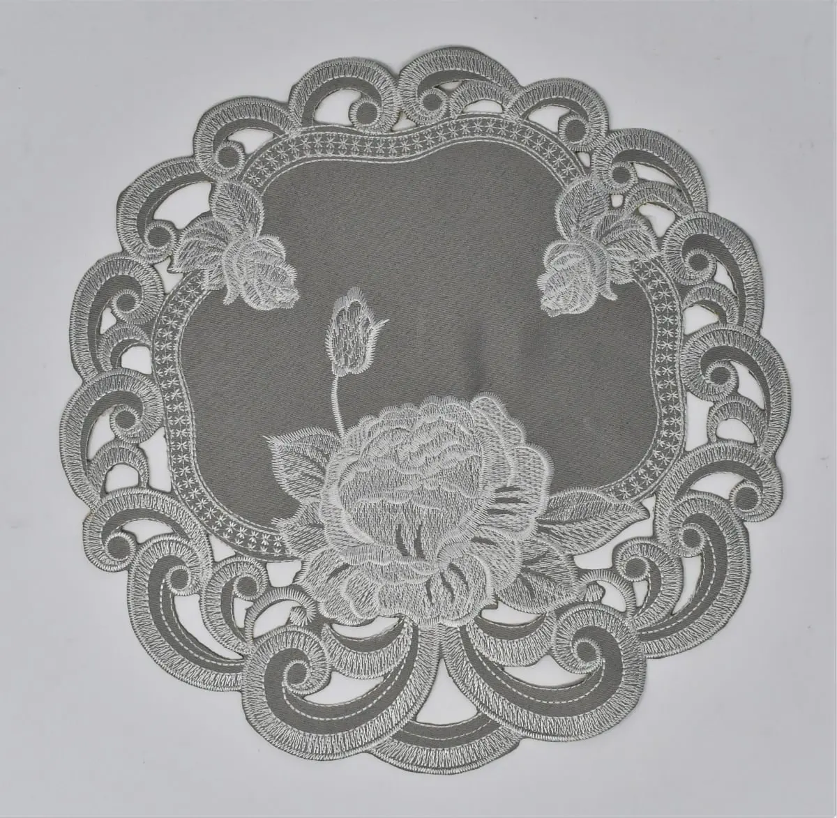 Sinobrite H9490-024 24 in. Slate Rose Doily, 100 Percent Polyester, Machine Washable, Room Decor Kitchen Linen