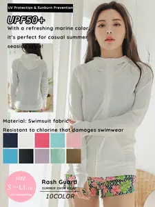 Upf50+ Women's Sunsuit, 10 Solid Colors, Long Sleeve Hooded Open Front, UV Protection, Beach Surfing, Outdoor Commute Jacket