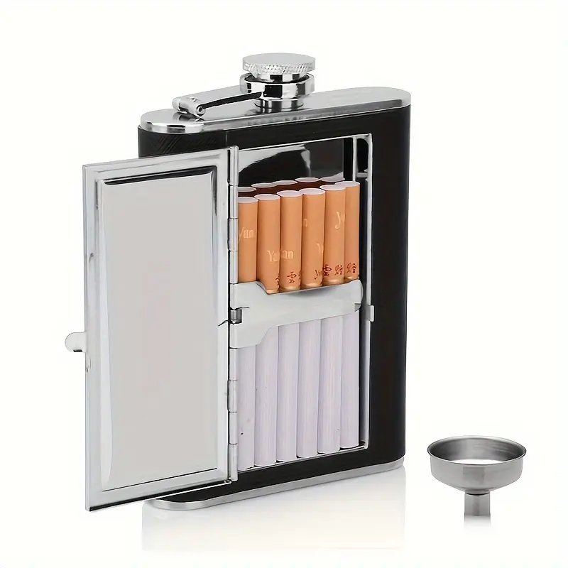 304 Stainless Steel Whiskey Flask Set - 5 oz+Portable Black Drinkware with Creative Case and Funnel, Ideal Gifting Option for Lovers of Whiskey, Drinking