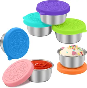 6 Pack Salad Dressing Containers To Go, 1.6 oz Small Stainless Steel Sauce Cups With Leakproof Silicone Lids, Salad Dressing Container for Meal Prep Essentials, Bento Box Accessories, School Lunch Accessories for Adults and Kids kitchen gadgets