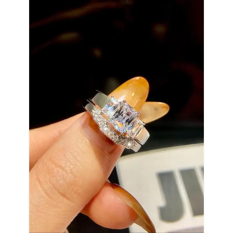 S925 Sterling Silver Luxury Sparkle Geometric Zircon Engagement Rings, Fashion Promise Wedding Ring, Ladies Fine Jewelry Anniversary Gift S925 Sterling Silver Luxury Sparkle Geometric Zircon Engagement Rings, Fashion Promise Wedding Ring, Ladies Fine Jewelry Anniversary Gift