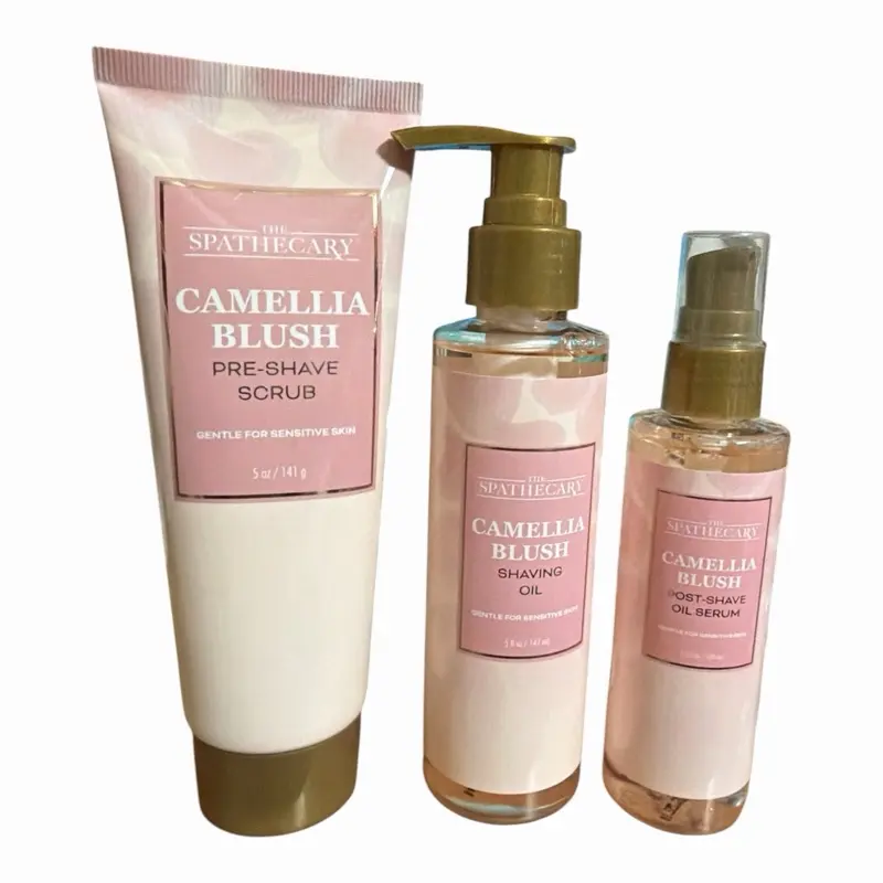 Camellia Blush 3-Piece Body Care Set - Scrub, Oil, Cleanser, Serum for Bath & Personal Care