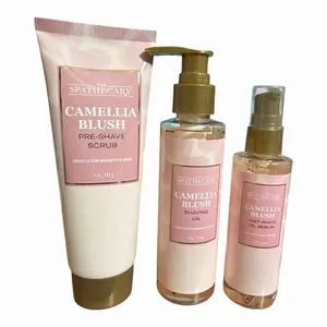 Camellia Blush 3-Piece Body Care Set - Scrub, Oil, Cleanser, Serum for Bath & Personal Care