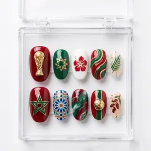 Morocco Soccer Press On Nails | World Cup Inspired Red & Green Nails | Handmade Game Day Nail Art