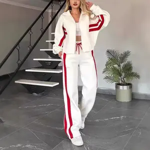 Women's Autumn Striped Zip-Up and Coat Casual Sportswear Set