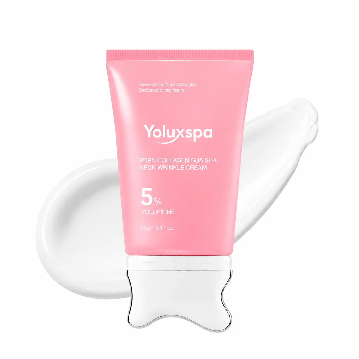 PDRN Collagen Gua Sha Neck Wrinkle Cream | Built-In Gua Sha Massager with Volufiline 5% + PDRN | Firming, Contour Care for the Look of Fine Lines, Jawline, Neck, Décolleté,Underarms, Chest, Legs, Shoulder | Massage Cream