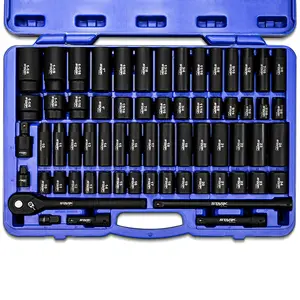 Stark USA 65PCS SAE & Metric 1/2" DR Deep Shallow Impact Socket Adaptor Reducer Heavy-Duty Metric Impact Socket Set Metric Drive Socket Ratchet Set & Organizer