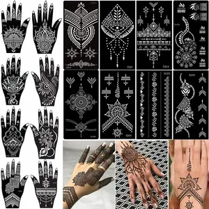 16 Sheets Temporary   Tattoo Kit, Reusable Tattoo Stencils Sets Indian Arabian Temporary Tattoo Templates Kit for Body Hand Art