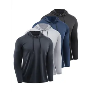 Set of 4 Men'S Hooded Sweatshirts, Long-Sleeve Solid Color Hoodies, Quick-Drying, Breathable, Moisture-Wicking Sports Tops for Men, Made from Polyester Knit Fabric - Cool, Breathable, And Quick-Drying, Suitable for Outdoor Fishing, Gym Work