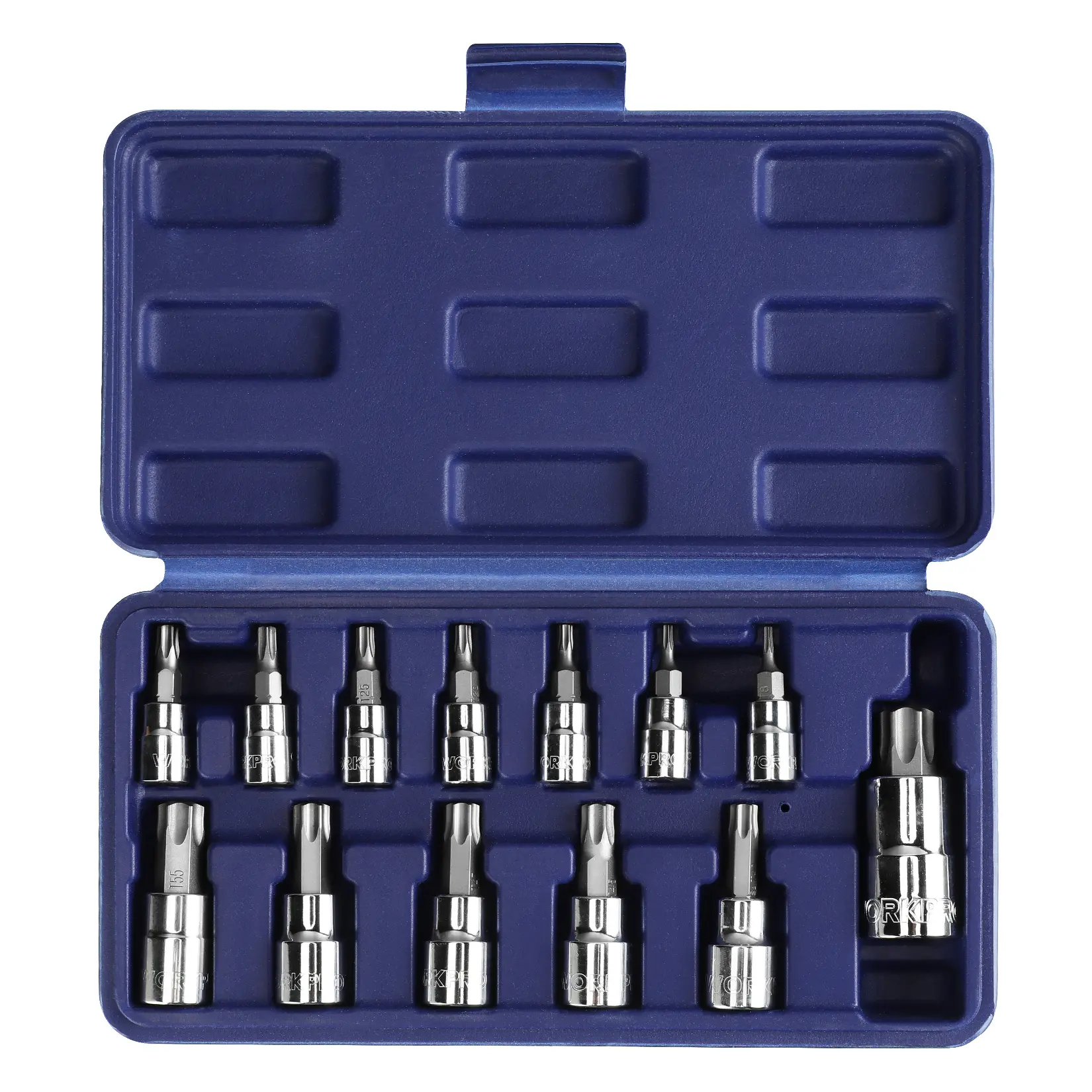 WORKPRO 13-Pack Torx Bit Socket Set T8-T60 3 Drives Size Case, S2 Steel 6 Point Star Bits, 1/4", 3/8" and 1/2" Drive. CR-V Sockets with Storage Case. Cars, Trucks, Hand Work