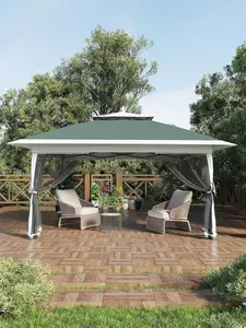Army Green- PeakPersuit 13x13FT Outdoor Patio Gazebo,Outdoor Canopy Tent With Mosquito Netting,Backyard Tent For Party, Wedding, Outdoor Dining, Patio, Backyard(Dark Army Green+Grey)