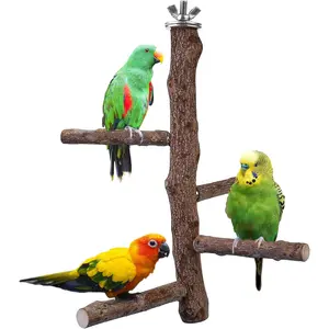 Natural Wood Bird Perch Stand – 10" Cage Branch Toy for Parakeets, Cockatiels, Conures, Finches, Lovebirds, Macaws – Medium Size Bird Cage Accessory