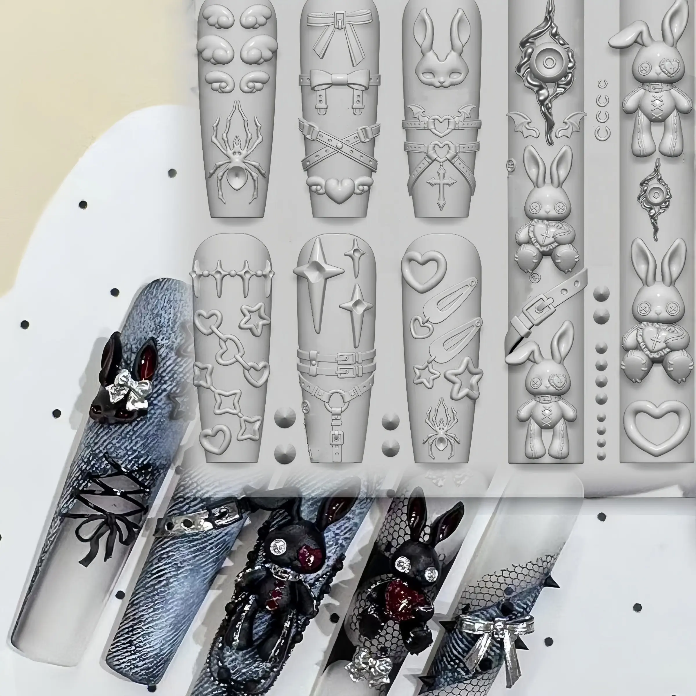 Punk Rabbit Belt Spider Strap Star Hair Clip DIY Rock Street Nail Decoration Mold, Silicone Nail Art Template, Unique Design, Easy Use, Nail Art Tools, Nail Art Supplies
