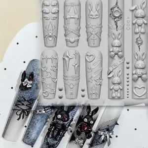 Punk Rabbit Belt Spider Strap Star Hair Clip DIY Rock Street Nail Decoration Mold, Silicone Nail Art Template, Unique Design, Easy Use, Nail Art Tools