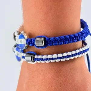 El Salvador Flag Bracelet - Adjustable Satin Cord with Hematite Accents - Handmade Salvadoran Jewelry for Everyday Wear or Gift