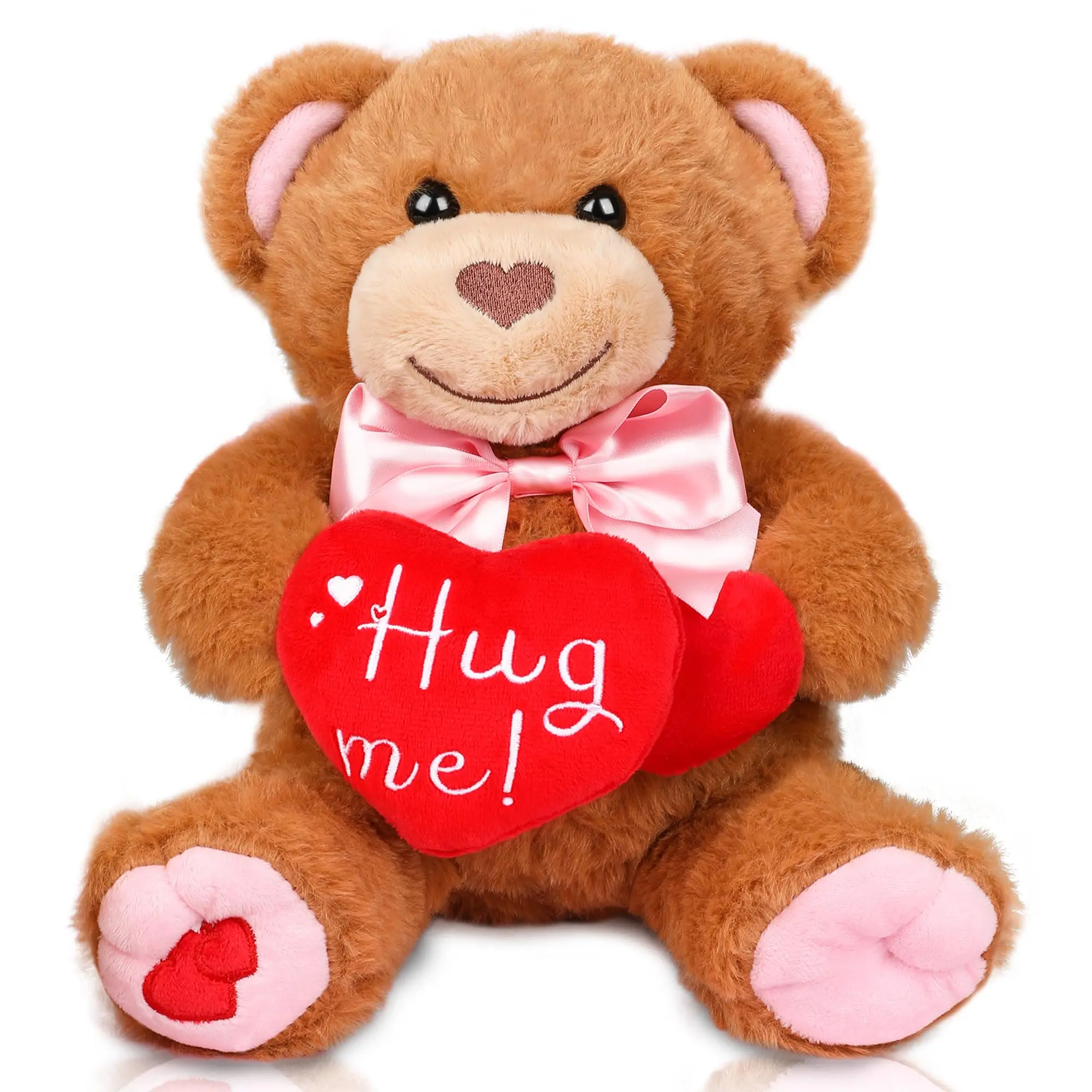 Bear Plush with Red Heart, 10” Valentines Day Bear Stuffed Animal, Cute Bear Plush Toy with Bow Sweet for Girlfriend Boyfriend Wife Kids Mom Christmas Stuffed Animals