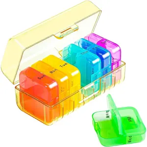 Weekly Pill Organizer 2 Times a Day, Yellow 7 Day Am Pm Pill Box, Daily Am Pm Pill Organizer 7 Day, Portable Vitamin Pill Case, Weekly Pill Box for Fish Oils, Vitamin, Supplement