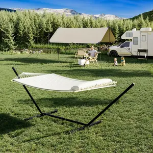 【GARVEE】Hamaca de tela con barras separadoras y almohada gratuita, se adapta a dos personas, resistente a la decoloración para patio, capacidad de peso de 450 libras, hamaca doble con marco de acero reforzado
