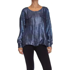 1980S PER SPOOK COUTURE Teal Metallic Silk Lurex Chiffon Military Styled Blouse