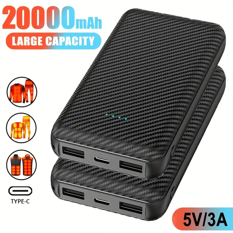 20000mAh Portable USB Mobile Battery Power Bank, 5V 3A Output External Charger for Winter Heated Vest, Jacket, Scarf, Socks, Phone Accessories