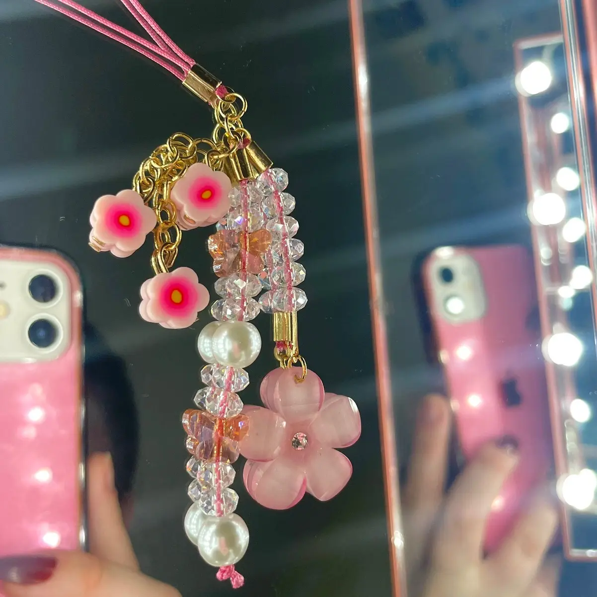 Pink Flower Phone Charm