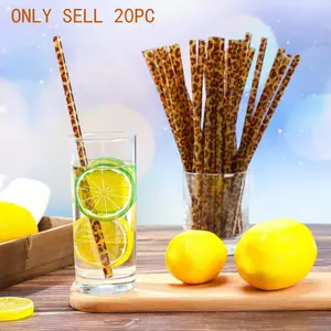 Leopard Print Ice Coffee Straws (20-Pack with 2 Brushes), Reusable 9-Inch Straws, Coffee Bar Accessories, Dirty Soda Straws, Home Bar Accessories
