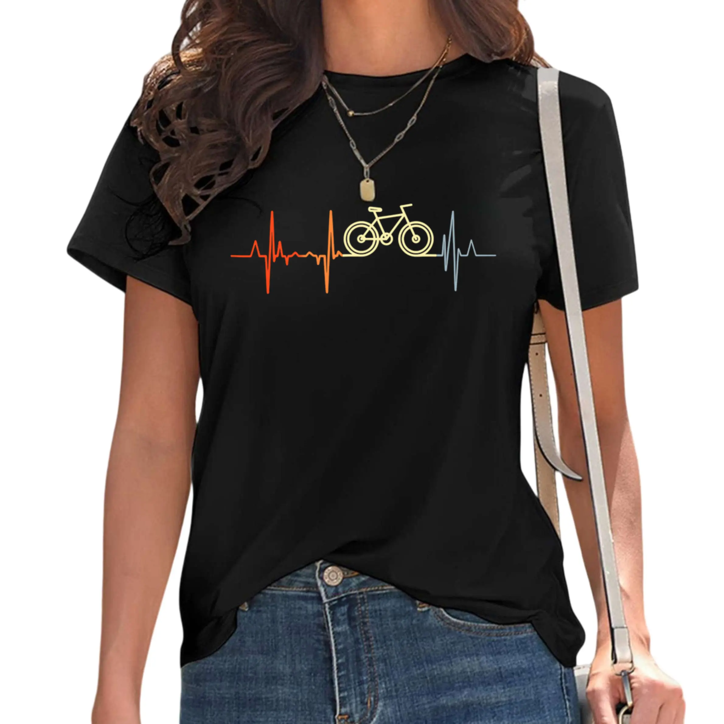 Vintage Bicycle Heartbeat Racing Cyclist Bike Pulse Line T-Shirt