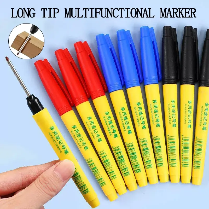 10 pieces/set of high-quality 33mm black, blue, red deep hole long head marking pens, Fine Tip Markers, Bulk Markers, woodworking drilling tile marking pens, waterproof marking pens, Stationery Writing Tools