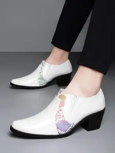 Men's High Heel Formal Shoes, Glossy Snake Pattern, Colorblock Design, Business Casual, Office Commute, Party Fashion Shoes