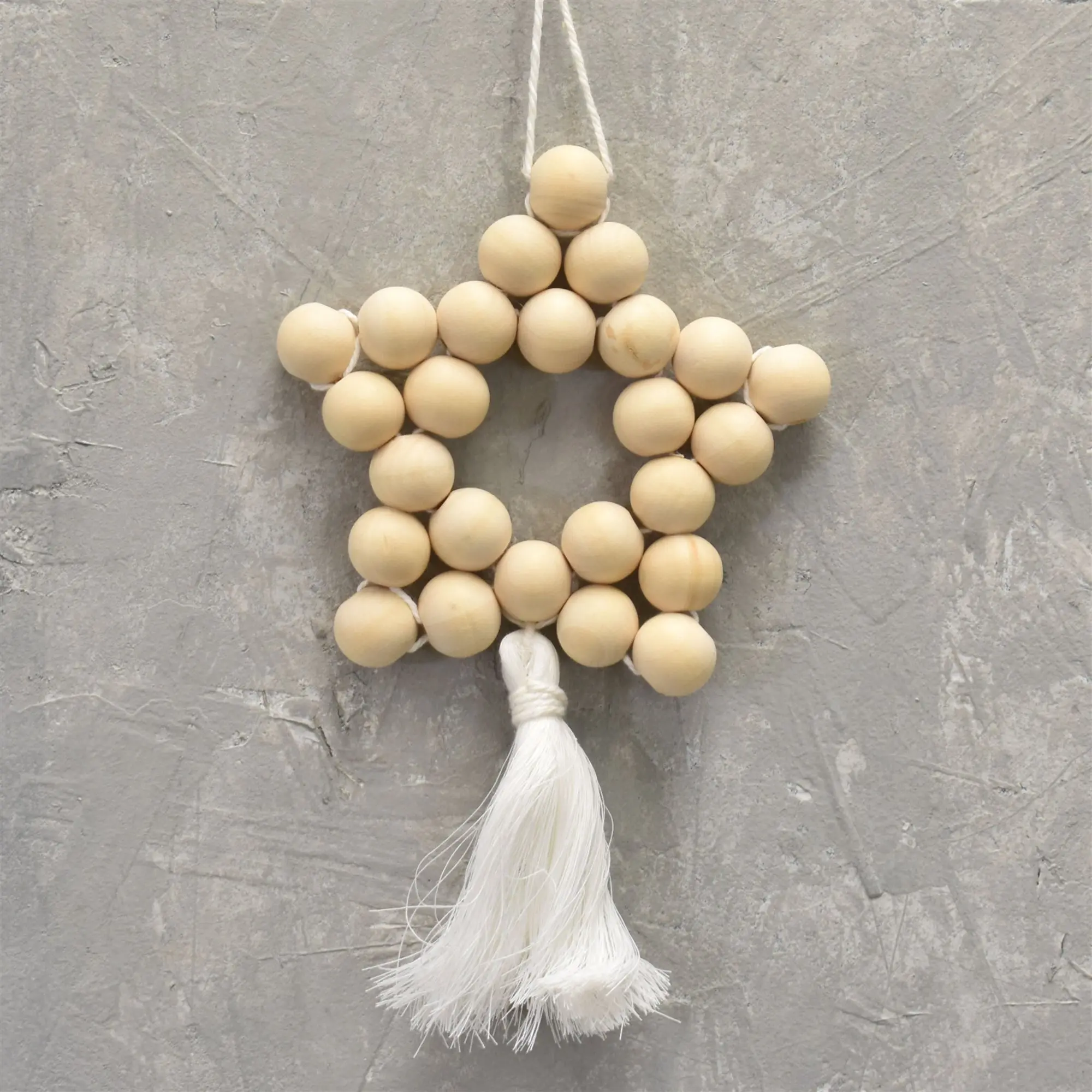 Wooden Bead Star Ornament Tassel 8.5" in Natural | BFC22